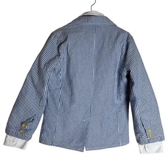 Carter's Seersucker Blazer Button Up Bow Tie Set Blue Stripe Size 5 - Picture 3 of 8